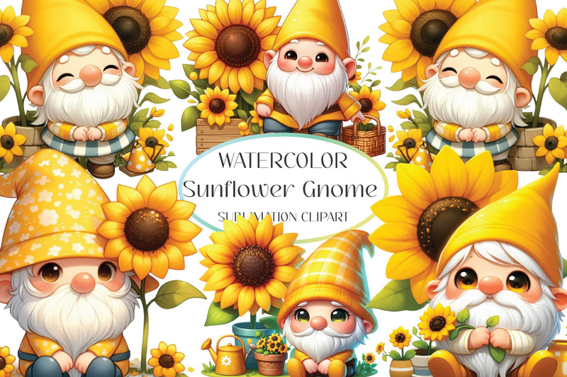 Cute Sunflower Gnome Clipart Bundle - CraftNest - Digital Crafting and Art