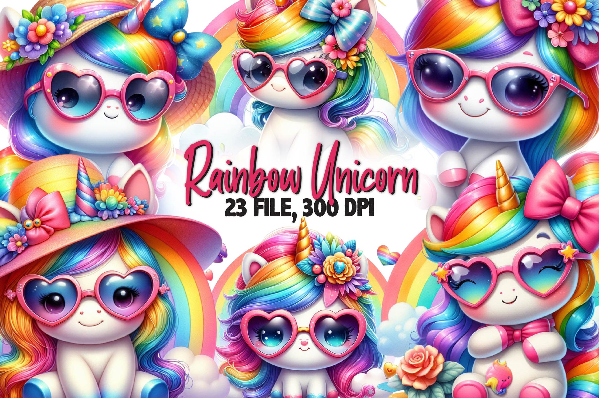 Cute Rainbow Unicorn Clipart Bundle - CraftNest - Digital Crafting and Art