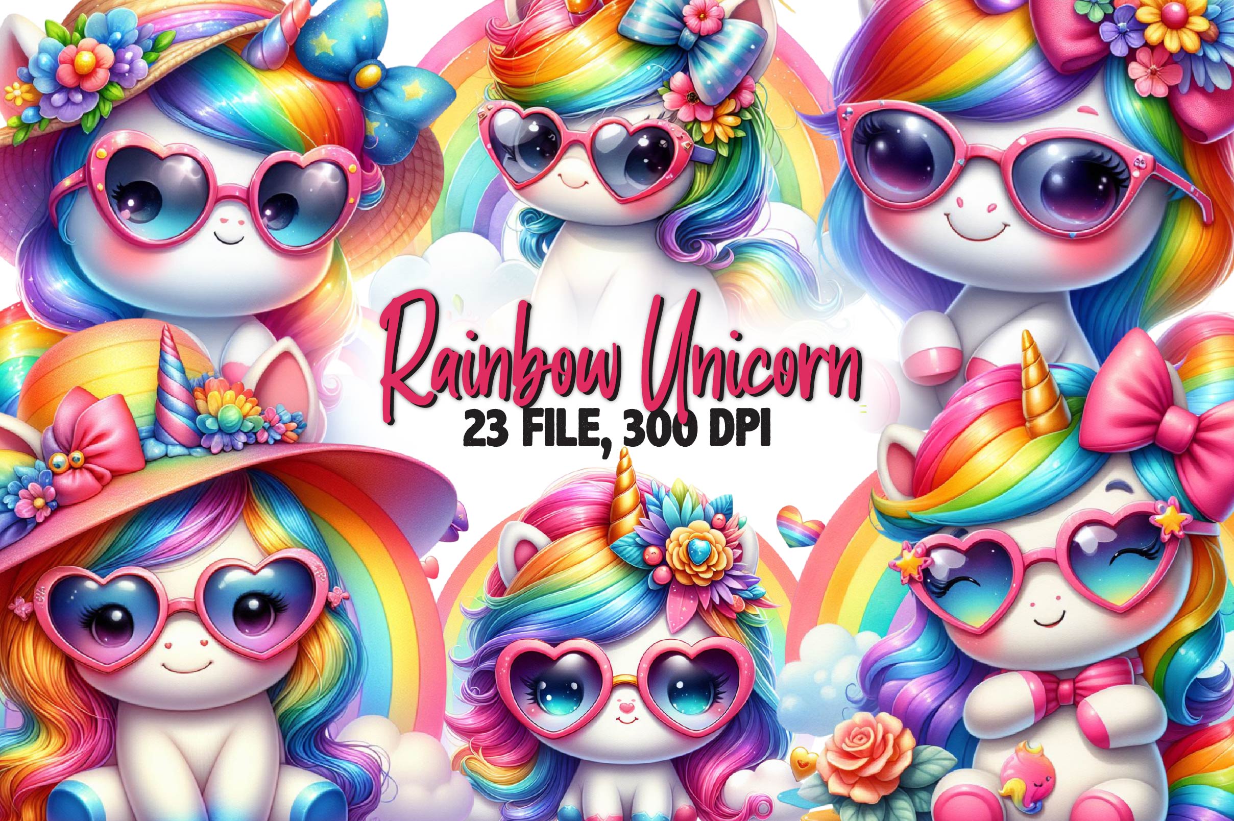 Cute Rainbow Unicorn Clipart Bundle - CraftNest - Digital Crafting and Art
