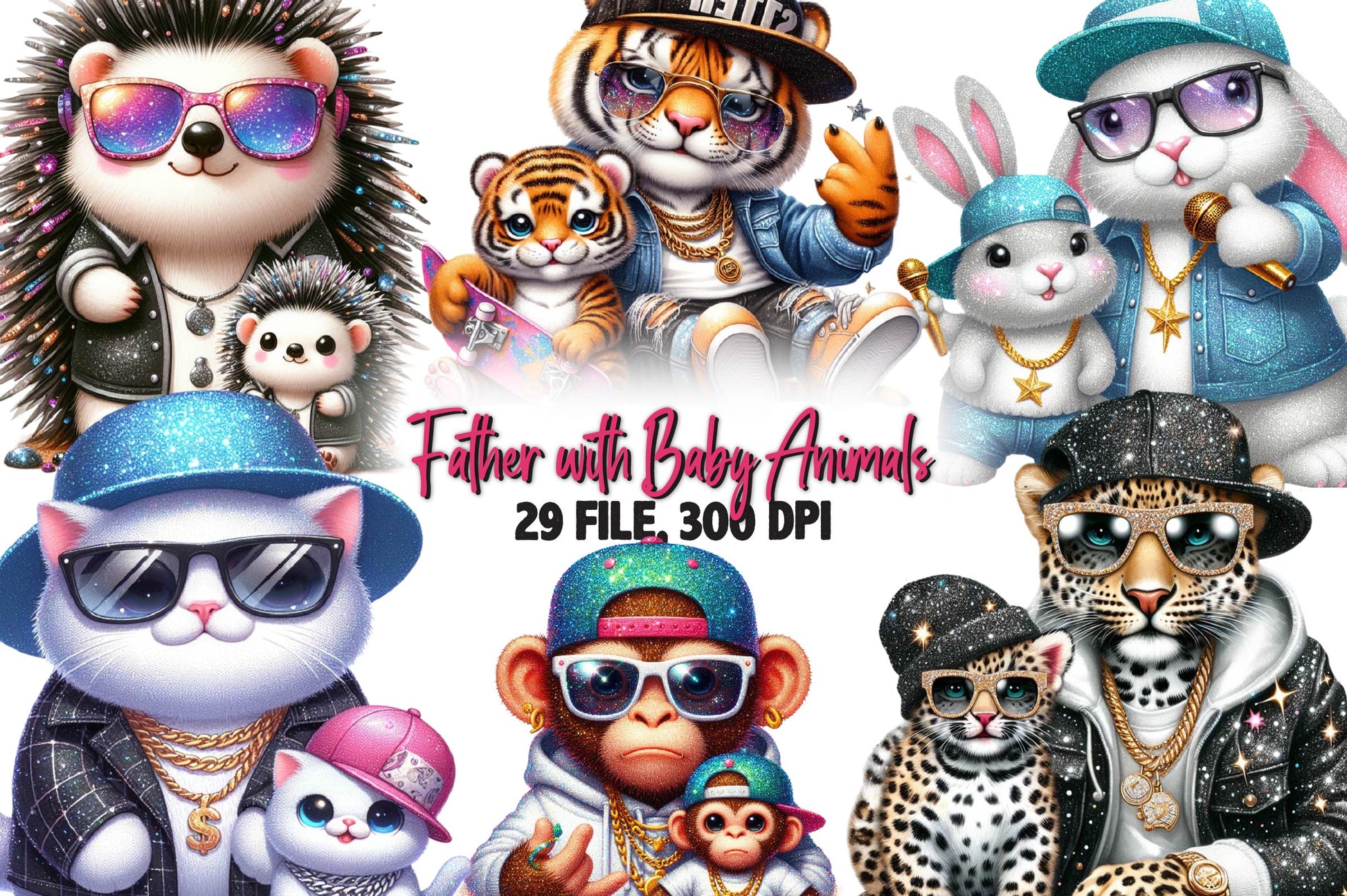 Father With Baby Animals Clipart Bundle - CraftNest - Digital Crafting and Art