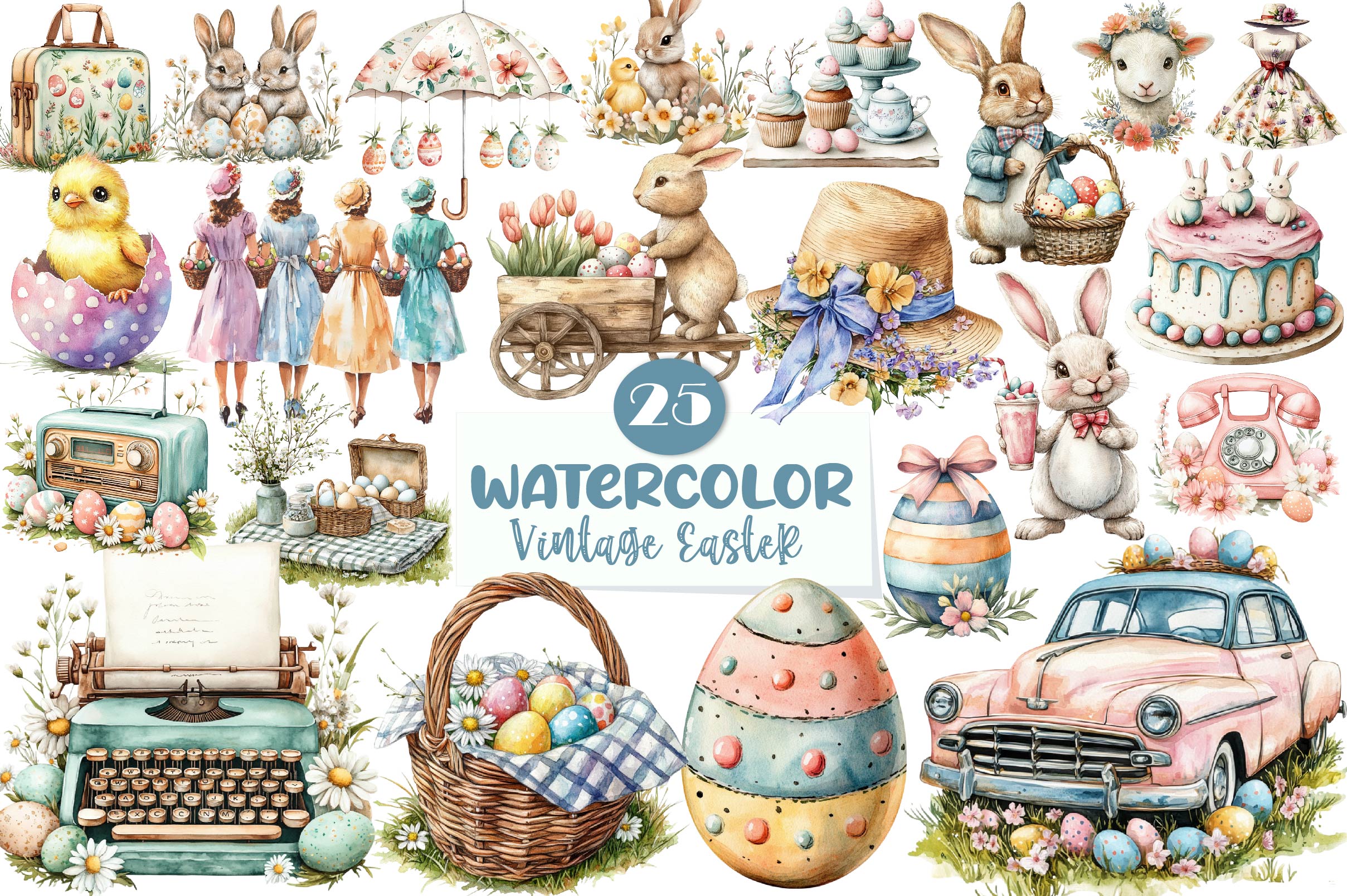 Vintage 1950 Easter Clipart Bundle 1 - CraftNest - Digital Crafting and Art