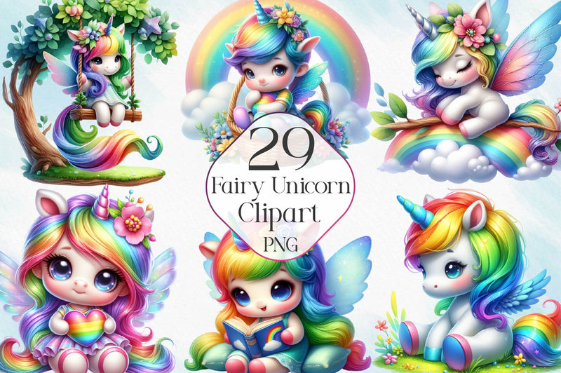 Cute Fairy Unicorn Clipart Bundle 1 - CraftNest - Digital Crafting and Art