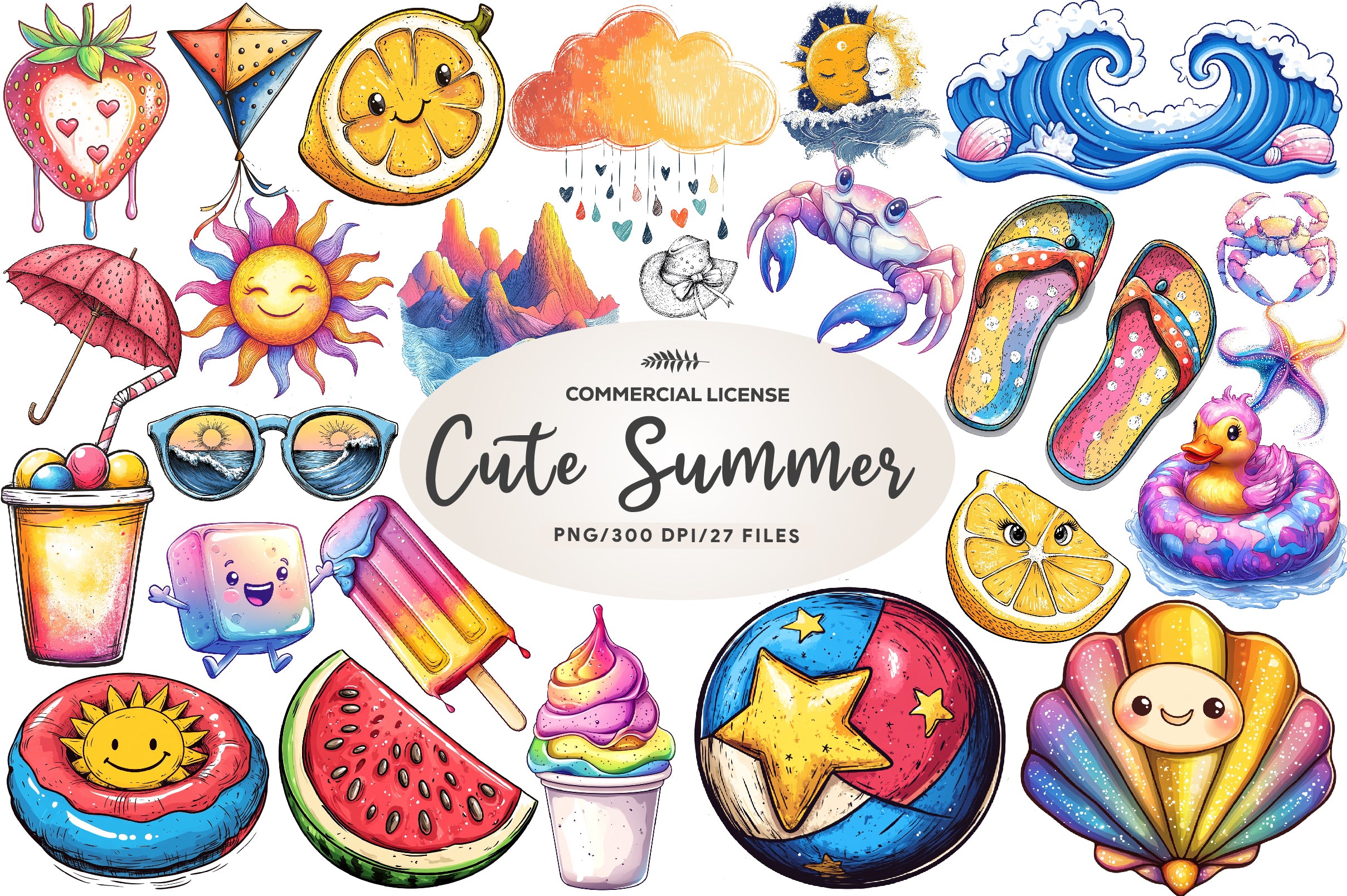 Abstracts Cute Summer Clipart Bundle - CraftNest - Digital Crafting and Art