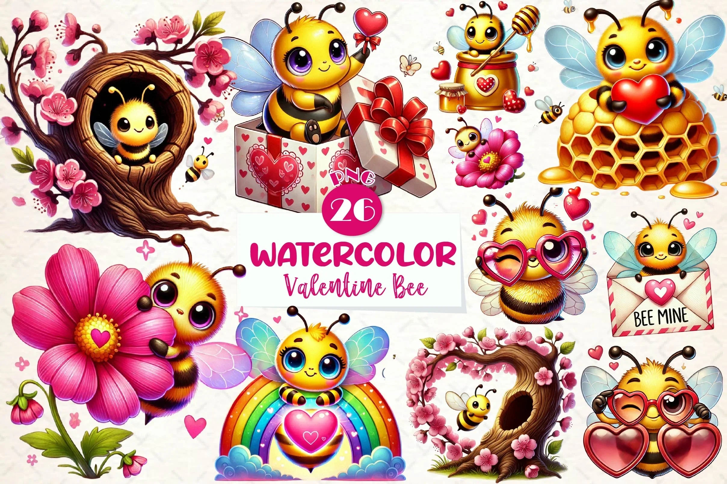 Peeking Valentine Bee Clipart Bundle - CraftNest - Digital Crafting and Art