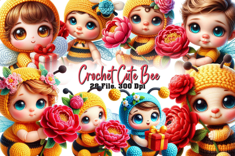 Crochet Cute Bee Clipart Bundle - CraftNest - Digital Crafting and Art
