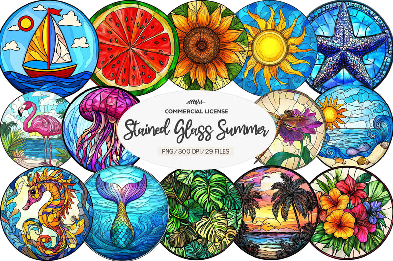 Round Stained Glass Summer Clipart Bundle 1 - CraftNest - Digital Crafting and Art