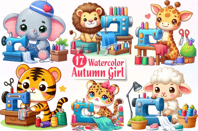 Cute Tailor Animals Clipart Bundle - CraftNest - Digital Crafting and Art