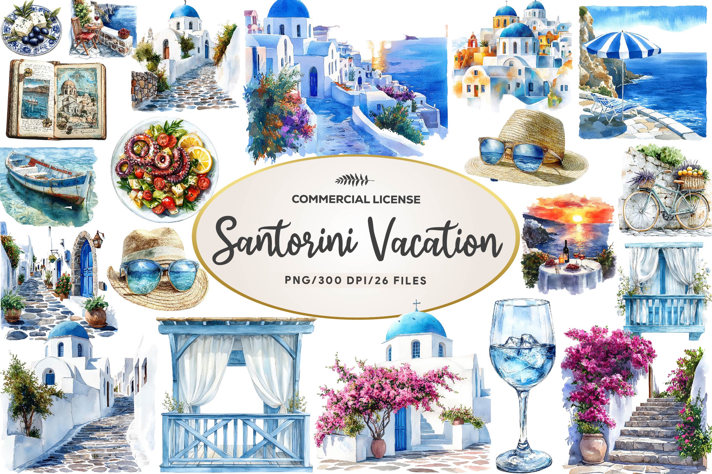 Summer Santorini Vacation Clipart Bundle - CraftNest - Digital Crafting and Art