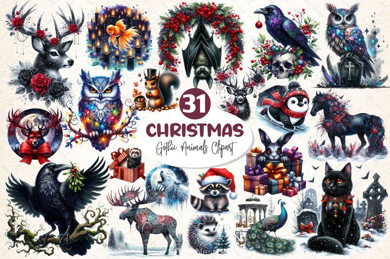 Christmas Gothic Animals Clipart Bundle 2 - CraftNest - Digital Crafting and Art