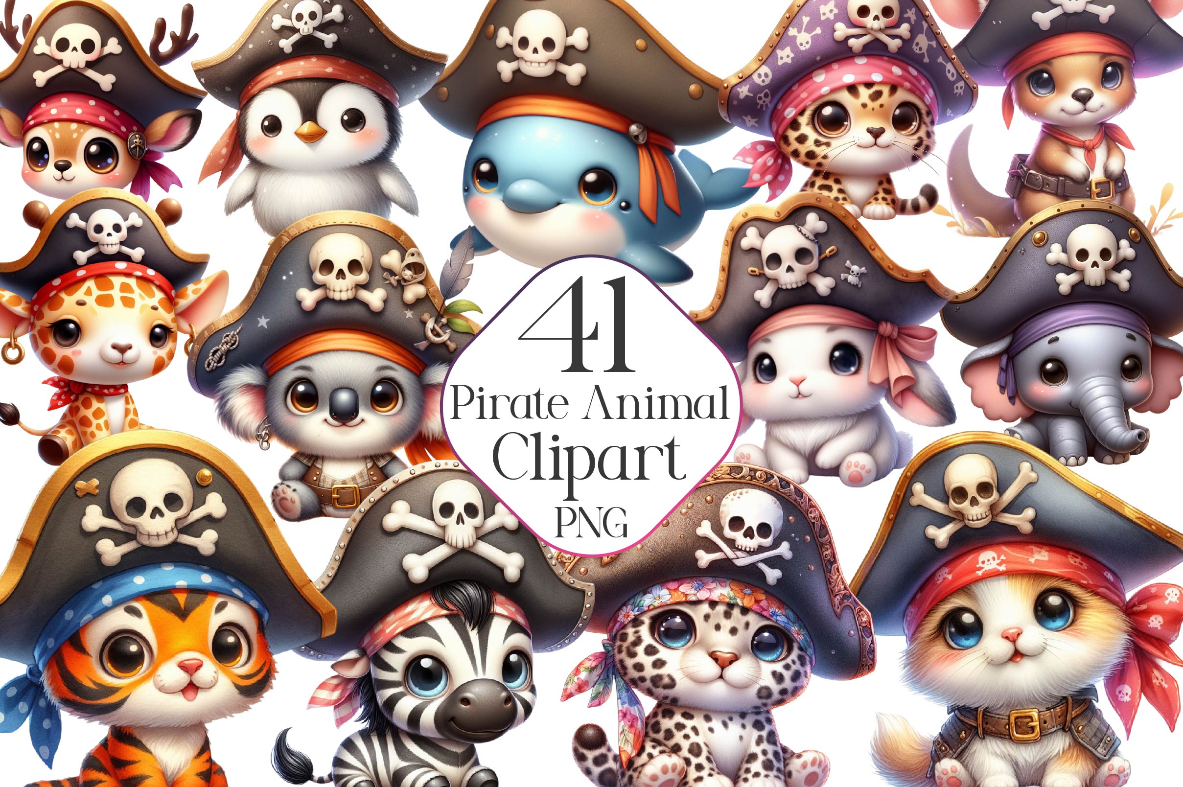 Pirate Cute Animal Pirates Clipart Bundle - CraftNest - Digital Crafting and Art