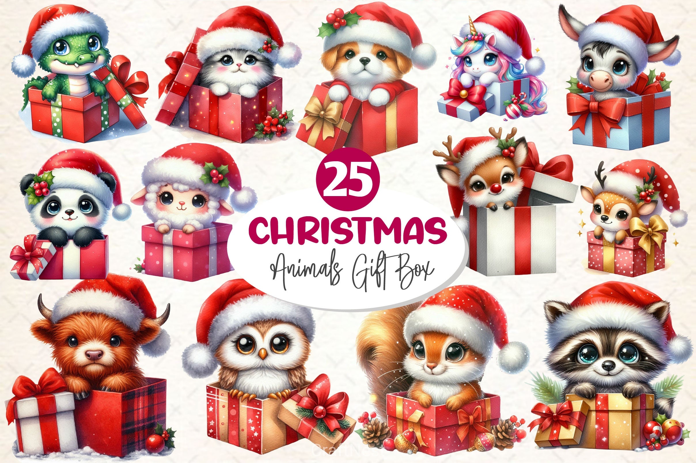 Christmas Animals Gift Box Clipart Bundle - CraftNest - Digital Crafting and Art
