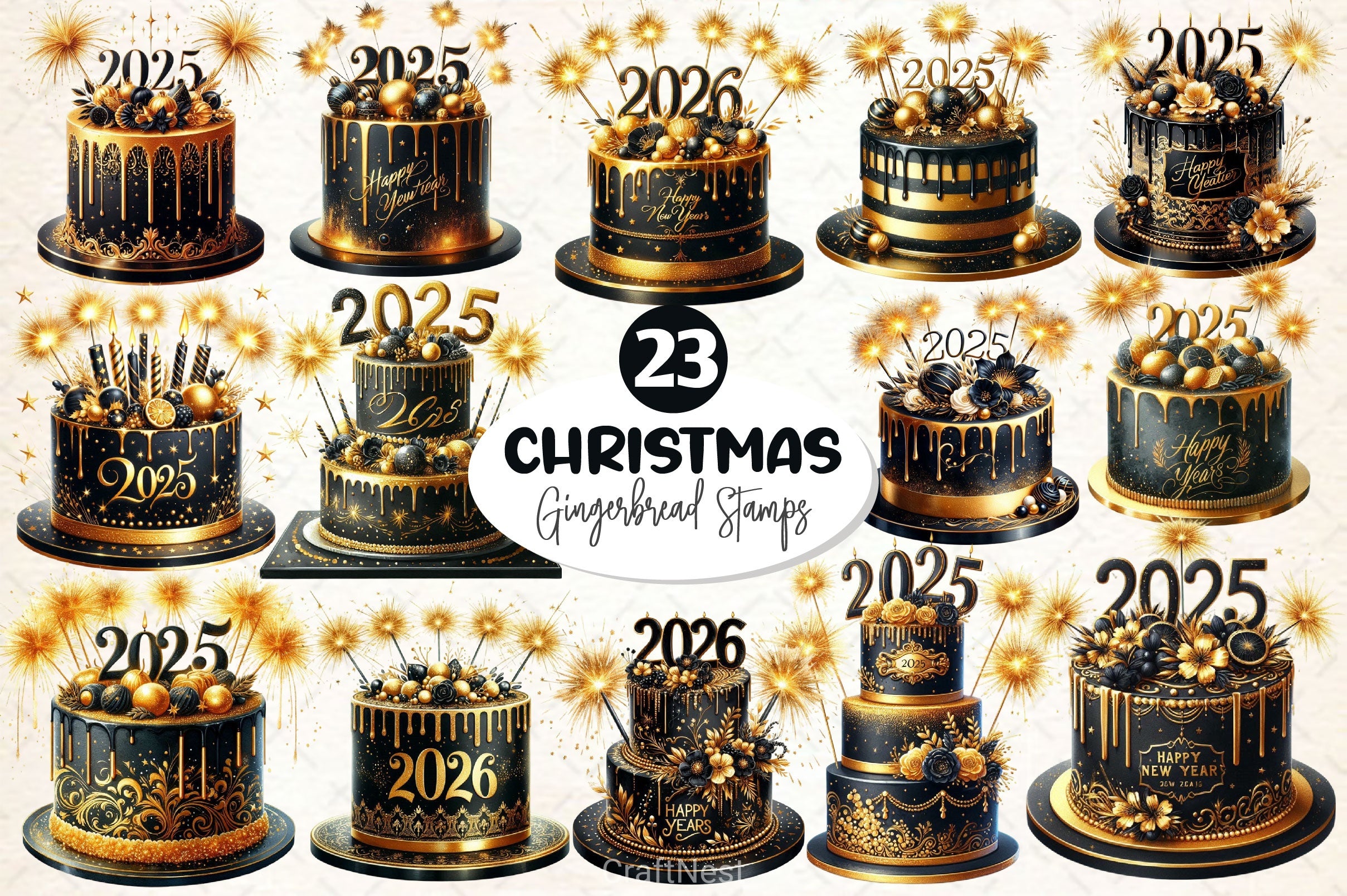 Happy New Year Cake Clipart Bundle - CraftNest - Digital Crafting and Art