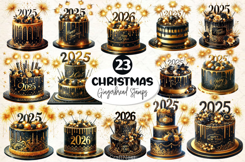 Happy New Year Cake Clipart Bundle - CraftNest - Digital Crafting and Art