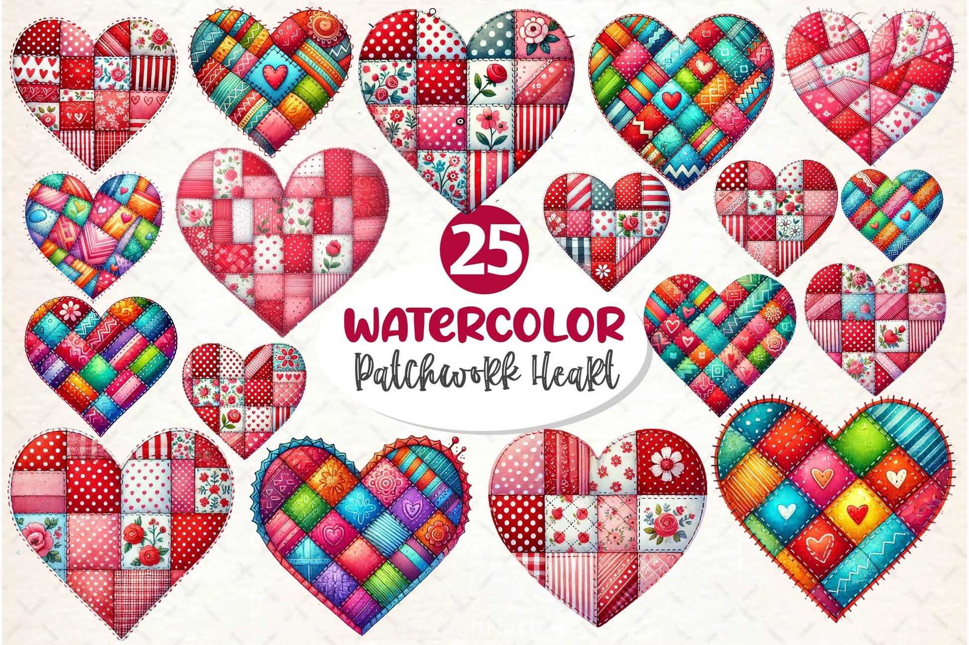 Patchwork Heart Valentines Day Clipart Bundle 2 - CraftNest - Digital Crafting and Art