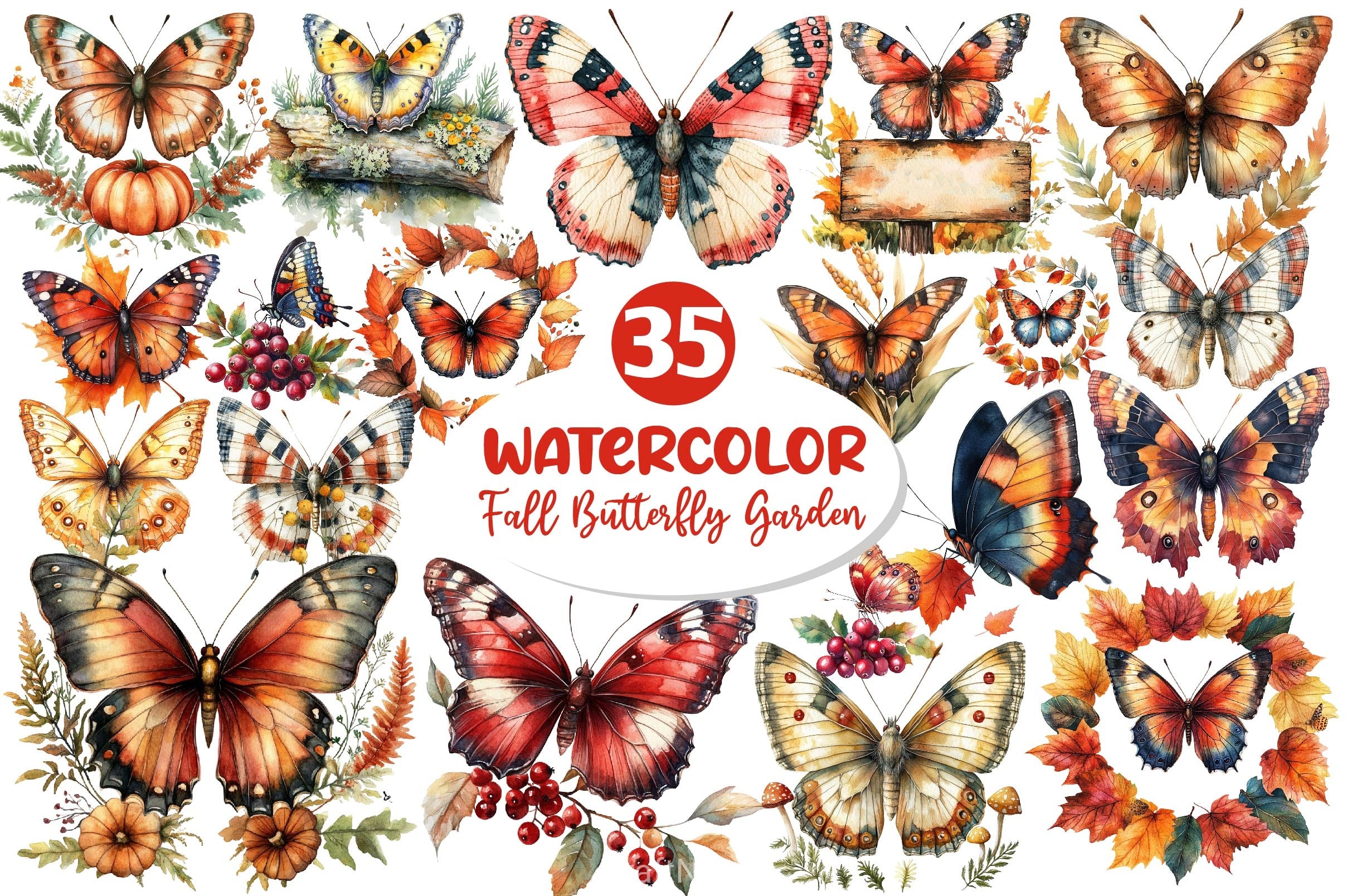 Fall Butterfly Garden Clipart Bundle 2 - CraftNest - Digital Crafting and Art
