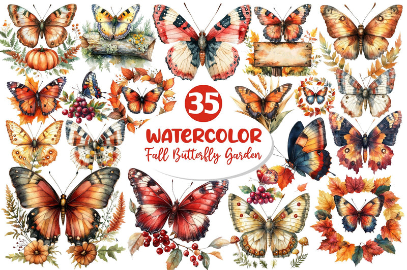 Fall Butterfly Garden Clipart Bundle 2 - CraftNest - Digital Crafting and Art