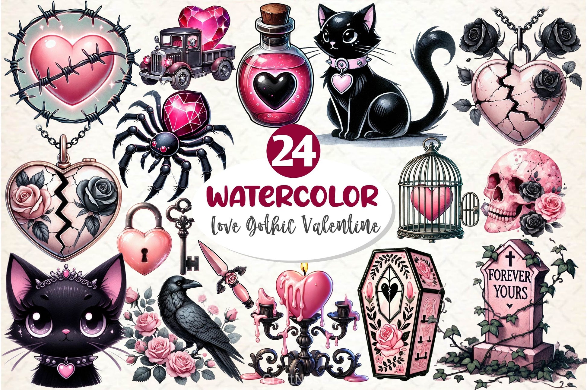 Love Gothic Valentine Clipart Bundle - CraftNest - Digital Crafting and Art