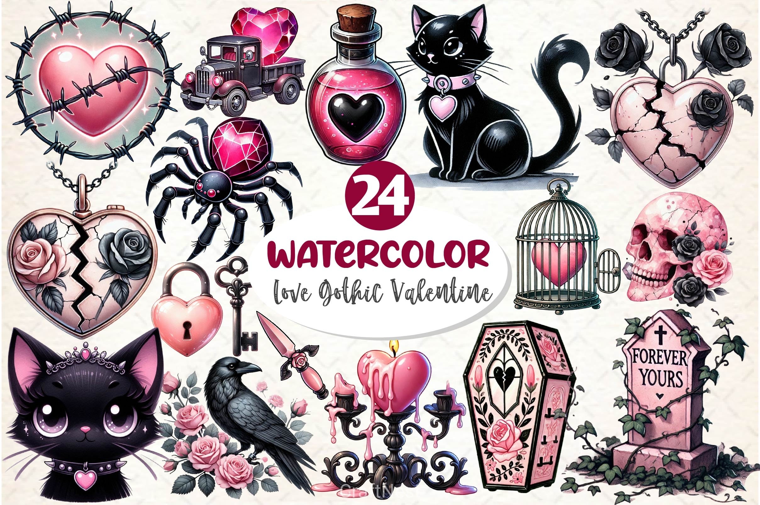 Love Gothic Valentine Clipart Bundle - CraftNest - Digital Crafting and Art