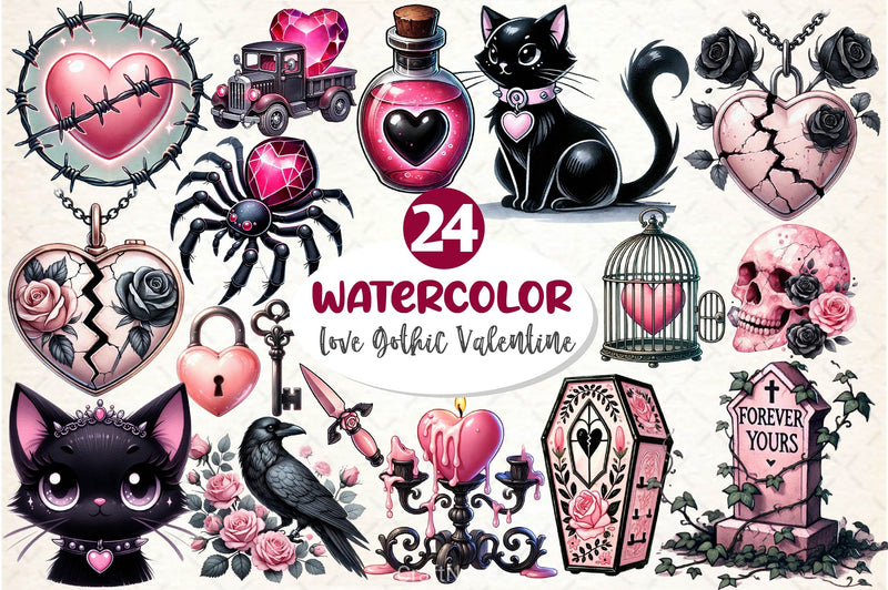 Love Gothic Valentine Clipart Bundle - CraftNest - Digital Crafting and Art