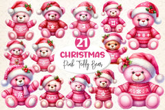 Pink Teddy Bear Christmas Clipart Bundle - CraftNest - Digital Crafting and Art