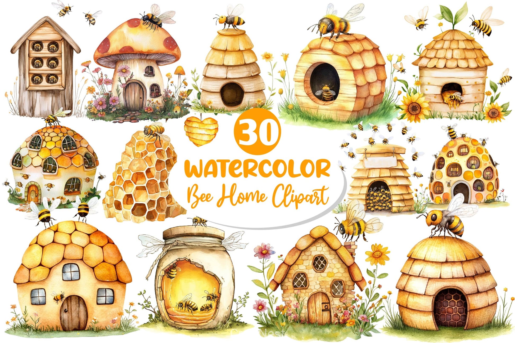 Bee Home Clipart Bundle 2 - CraftNest - Digital Crafting and Art