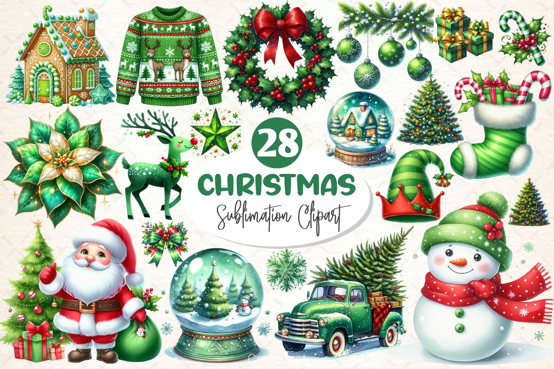 Green Christmas Clipart Bundle 2 - CraftNest - Digital Crafting and Art