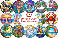 Round Stained Glass Summer Clipart Bundle 4 - CraftNest - Digital Crafting and Art