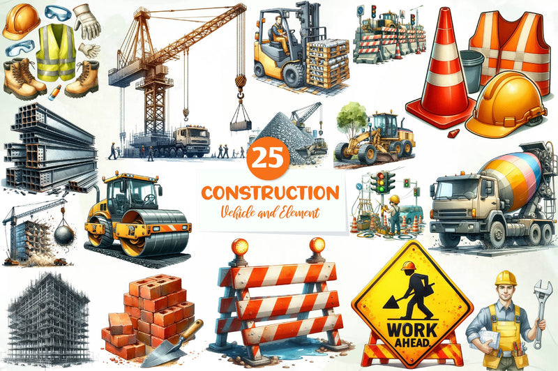 Construction Vehicle And Element Clipart Bundle - CraftNest - Digital Crafting and Art