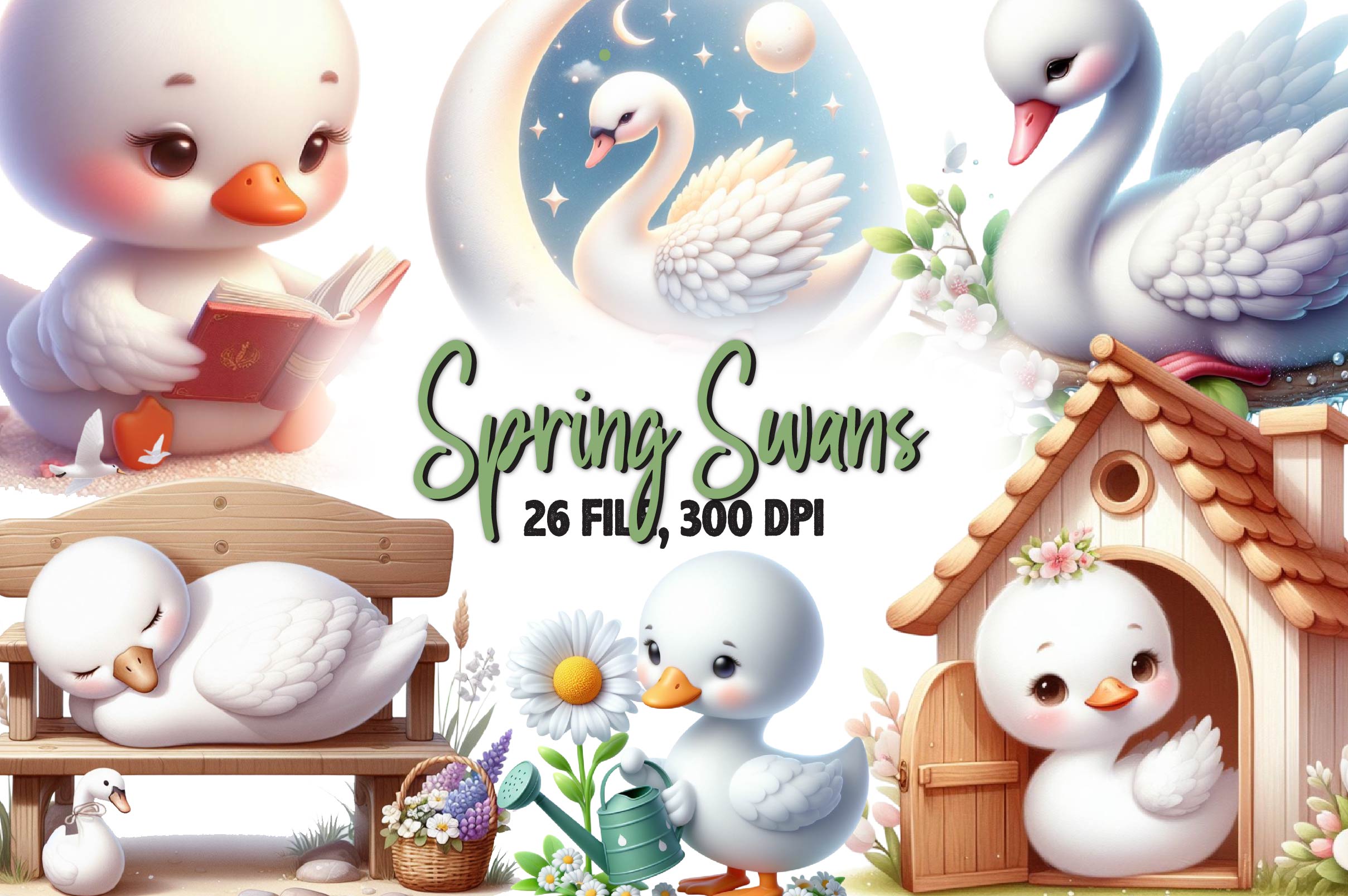 Cute Spring Swans Clipart Bundle - CraftNest - Digital Crafting and Art