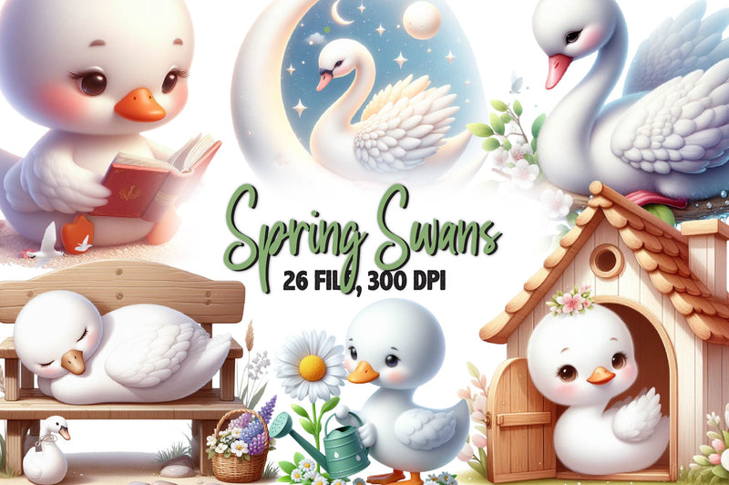 Cute Spring Swans Clipart Bundle - CraftNest - Digital Crafting and Art