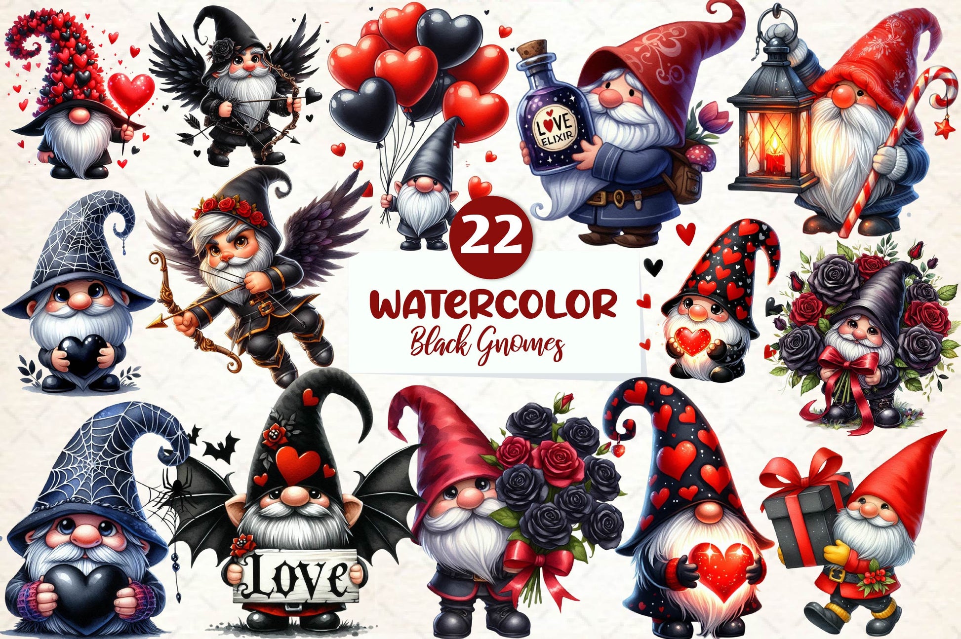 Black Gnomes Valentines Day Clipart Bundle - CraftNest - Digital Crafting and Art