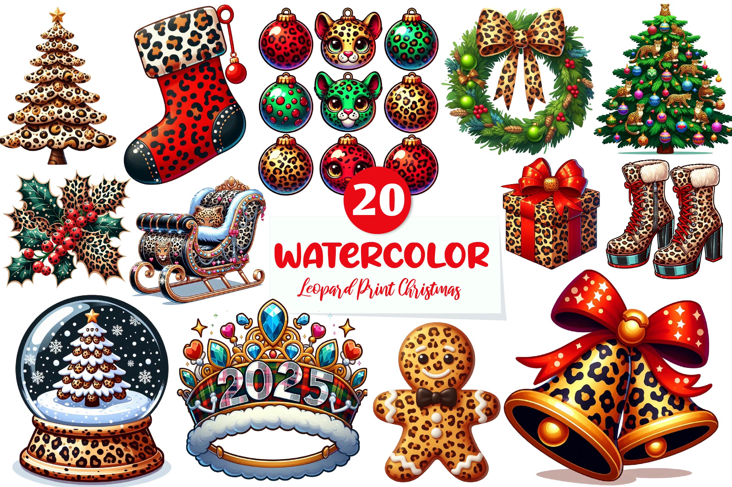 Leopard Print Christmas Clipart Bundle - CraftNest - Digital Crafting and Art