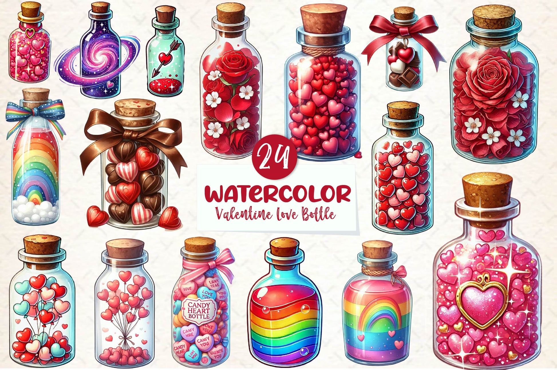 Love Bottle Valentines Day Clipart Bundle1 - CraftNest - Digital Crafting and Art
