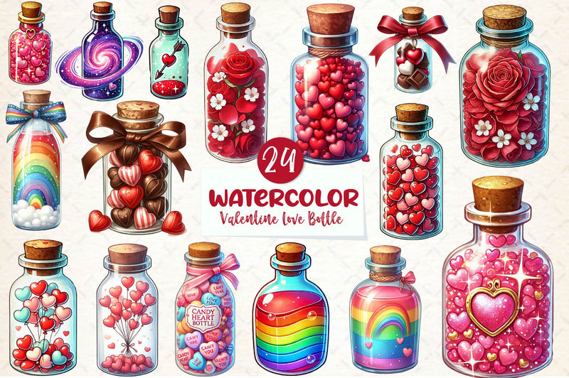 Love Bottle Valentines Day Clipart Bundle1 - CraftNest - Digital Crafting and Art