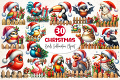 Funny Christmas Birds On Fence Clipart Bundle - CraftNest - Digital Crafting and Art