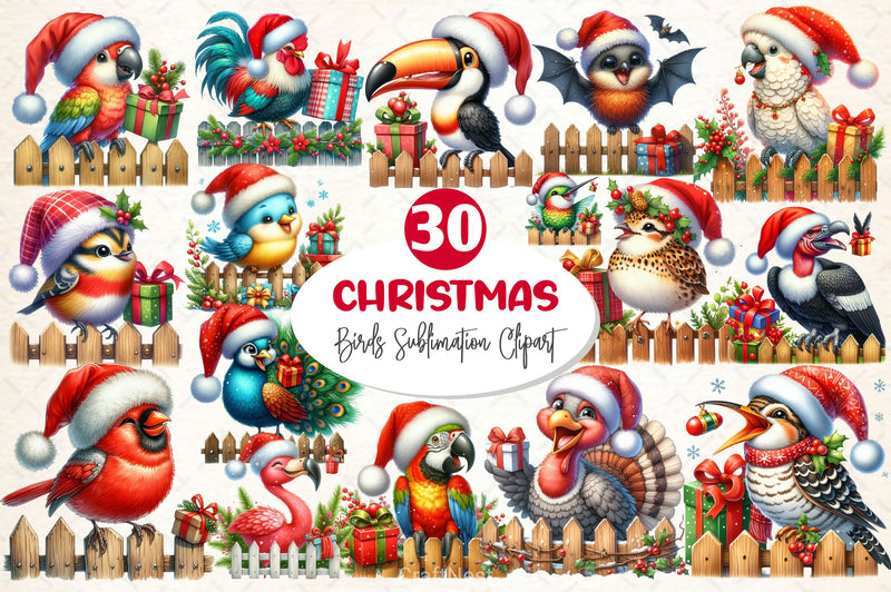 Funny Christmas Birds On Fence Clipart Bundle - CraftNest - Digital Crafting and Art