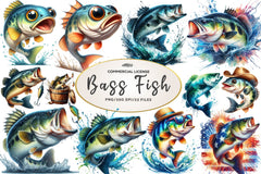 Jumping Bass Fish Clipart Bundle - CraftNest - Digital Crafting and Art