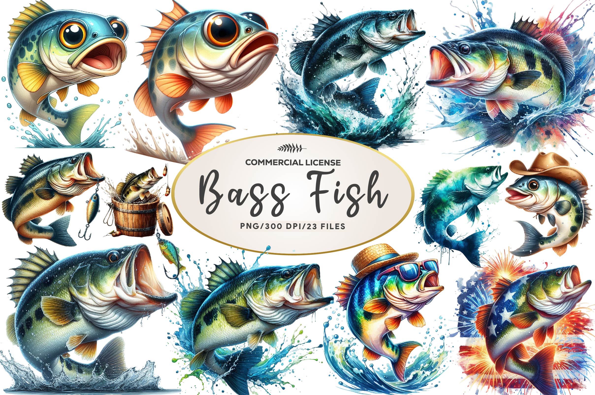 Jumping Bass Fish Clipart Bundle - CraftNest - Digital Crafting and Art