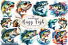 Jumping Bass Fish Clipart Bundle