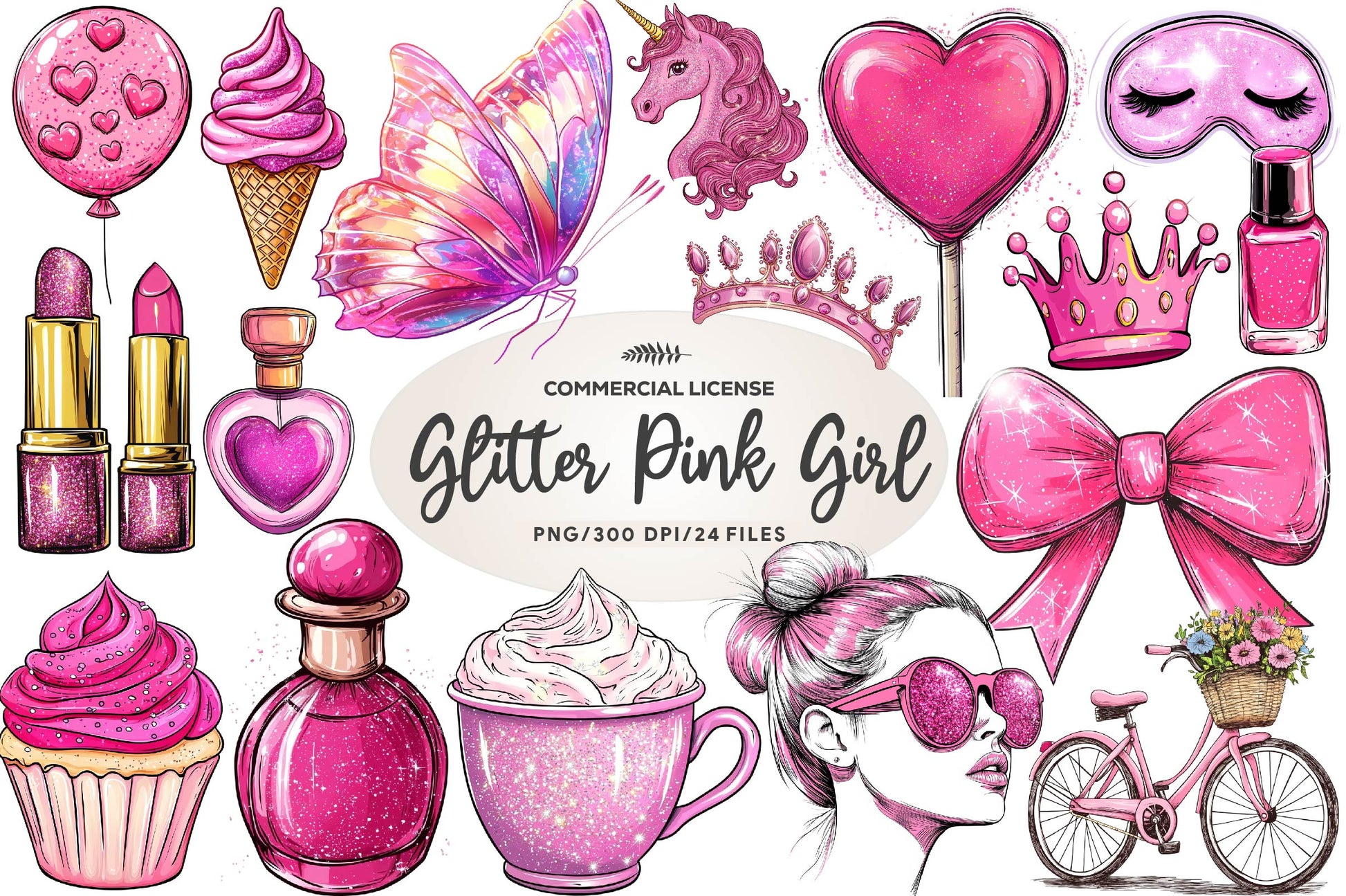 Glitter Pink Girl Clipart Bundle - CraftNest - Digital Crafting and Art