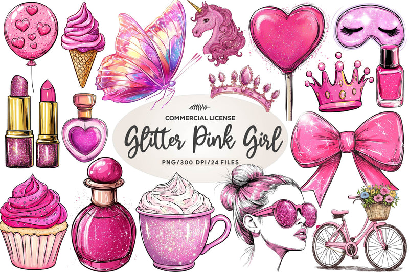 Glitter Pink Girl Clipart Bundle - CraftNest - Digital Crafting and Art