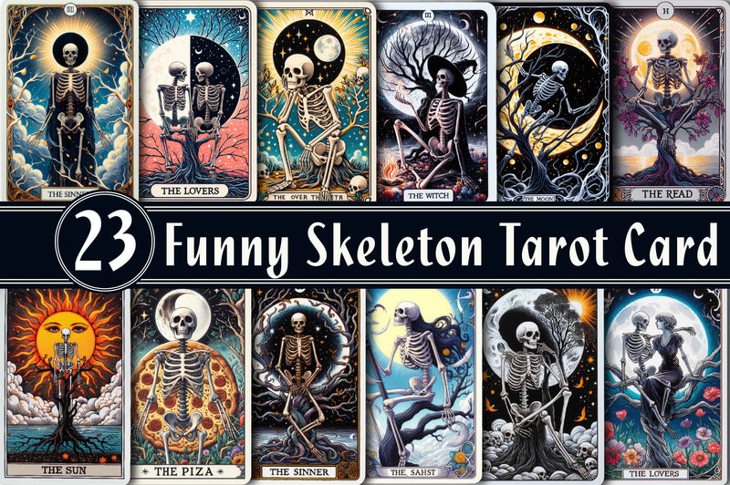 Funny Skeleton Tarot Cards Clipart Bundle - CraftNest - Digital Crafting and Art