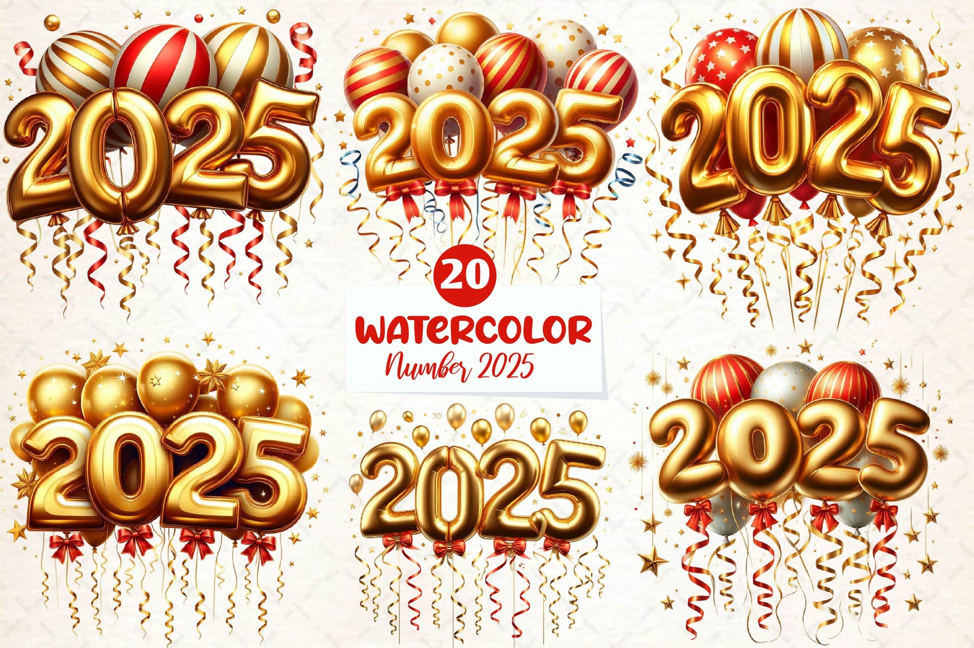 New Year Number 2025 Balloon Clipart Bundle - CraftNest - Digital Crafting and Art