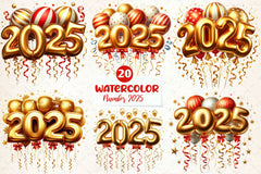 New Year Number 2025 Balloon Clipart Bundle - CraftNest - Digital Crafting and Art