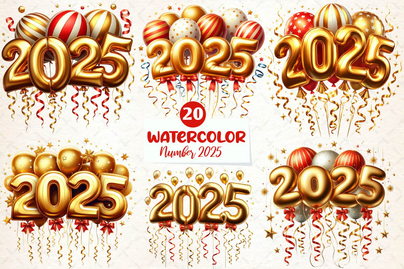 New Year Number 2025 Balloon Clipart Bundle - CraftNest - Digital Crafting and Art