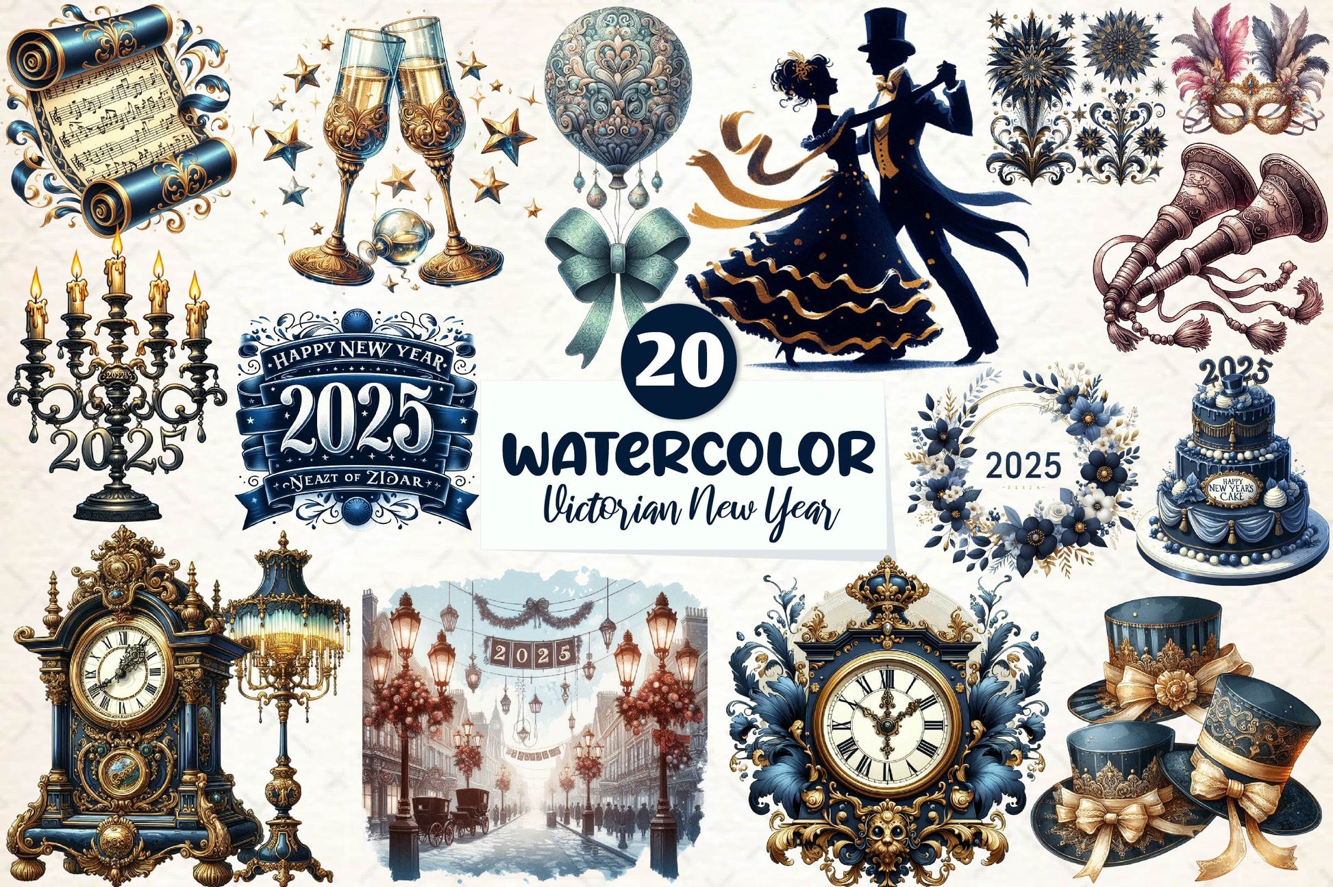 Victorian New Year 2025 Clipart Bundle - CraftNest - Digital Crafting and Art