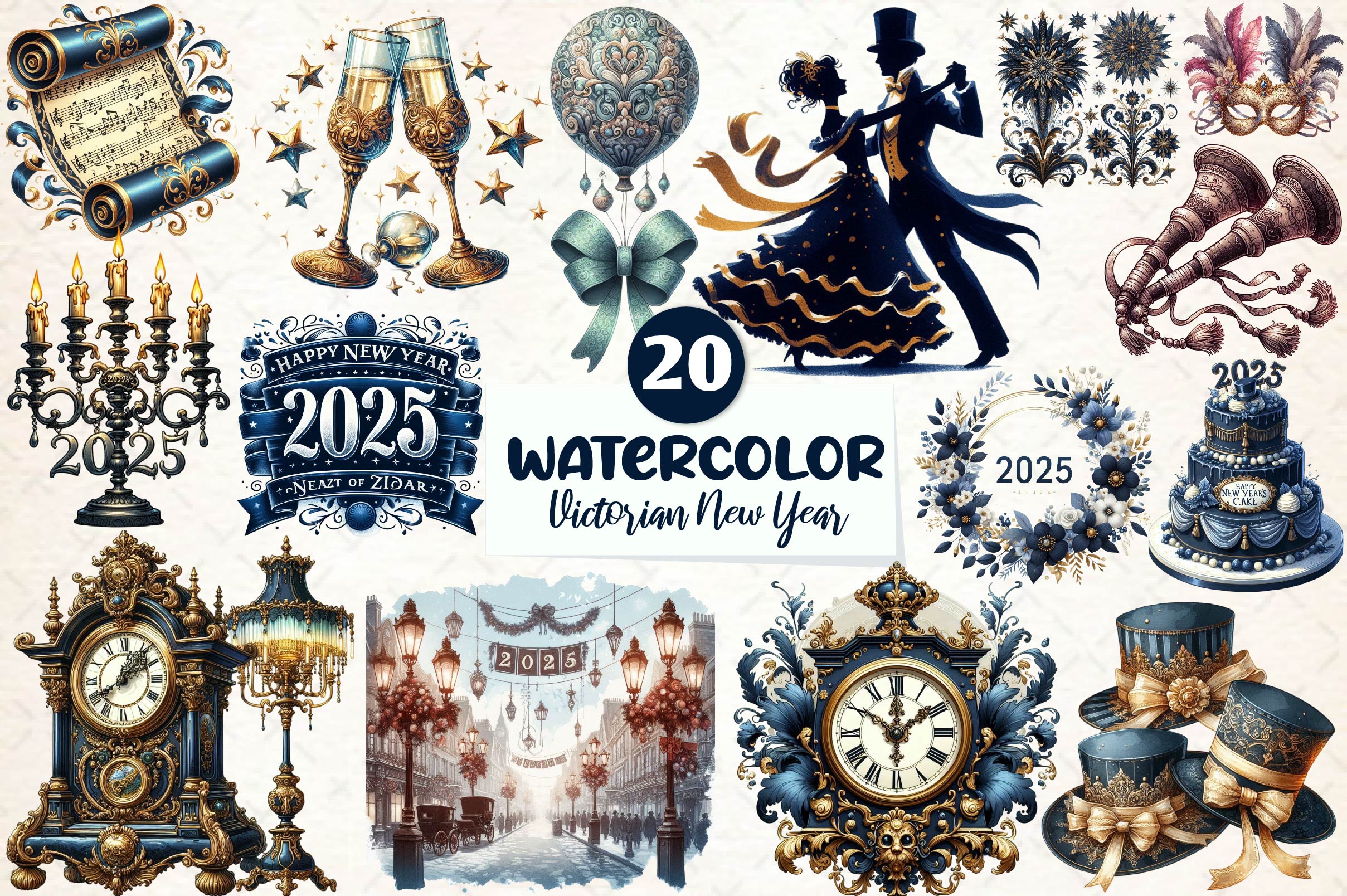 Victorian New Year 2025 Clipart Bundle - CraftNest - Digital Crafting and Art