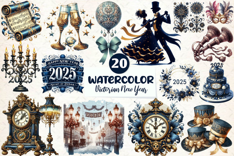 Victorian New Year 2025 Clipart Bundle - CraftNest - Digital Crafting and Art