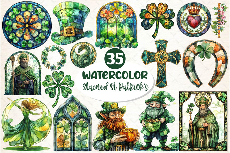 Stained Glass St Patricks Clipart Bundle - CraftNest - Digital Crafting and Art
