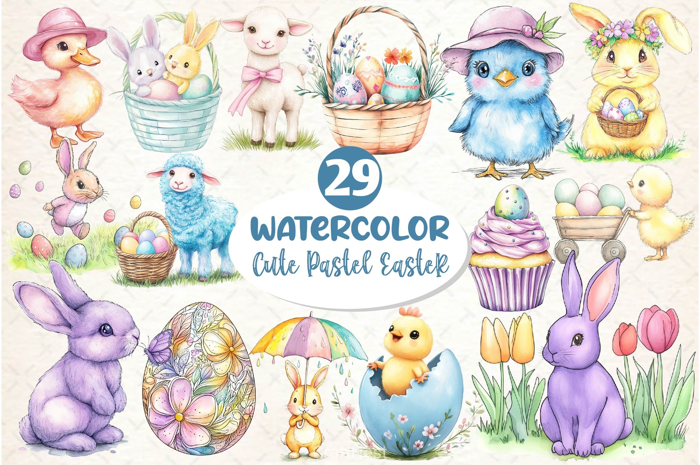Cute Pastel Easter Clipart Bundle 2 - CraftNest - Digital Crafting and Art